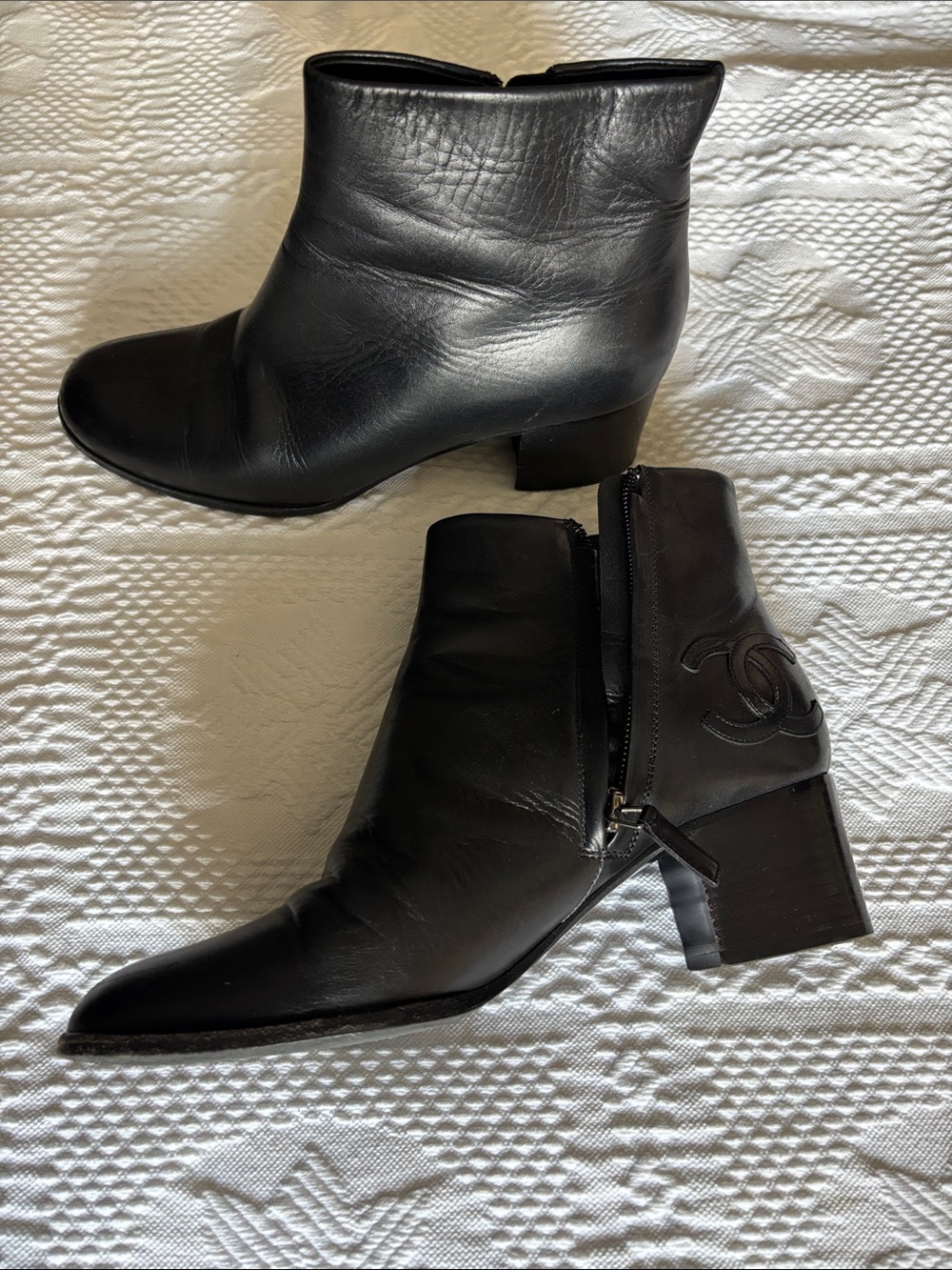 CHANEL Black Leather Ankle Booties with Signature CC